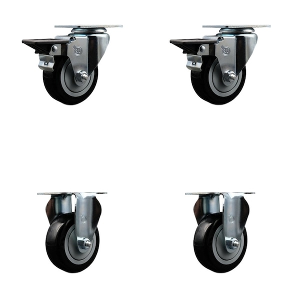 Service Caster 3.5'' Black Poly Wheel Swivel Top Plate Caster Set with 2 Posi Brakes 2 Rigid, 4PK SCC-20S3514-PPUB-BLK-PLB-2-R-2 - main
